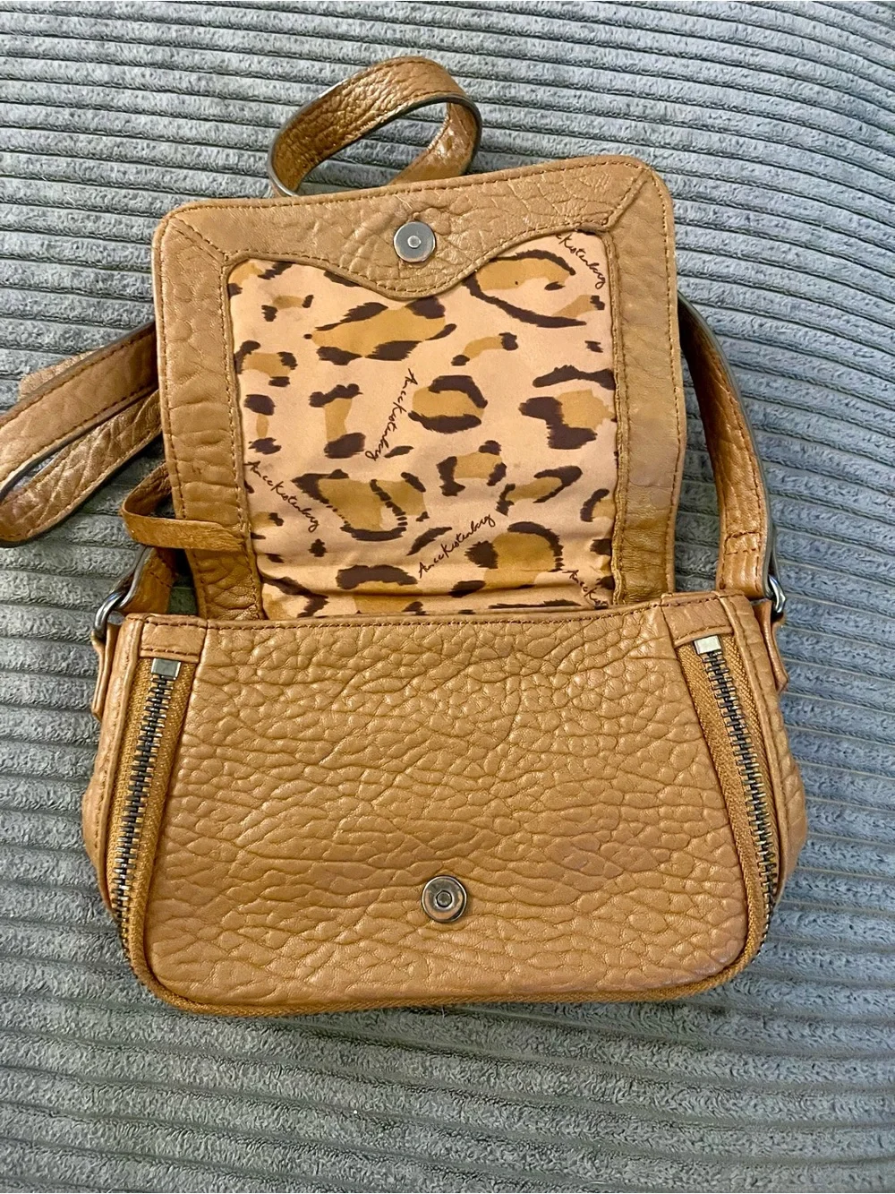 Aimee Kestenberg Tan Pebbled Leather Crossbody with Front Zip